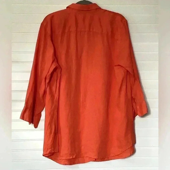 Lauren Ralph Lauren Orange 100% Linen 3/4 Sleeve Casual Button Up Shirt Size 1X - Picture 7 of 11